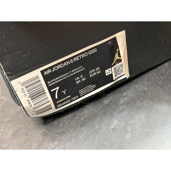 Nike Air Jordan 6 Retro Bordeaux GS Shoes Size 7Y / 8.5 Womens Black Graphite - Picture 2 of 10